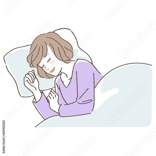 寝る　女性のイラスト
