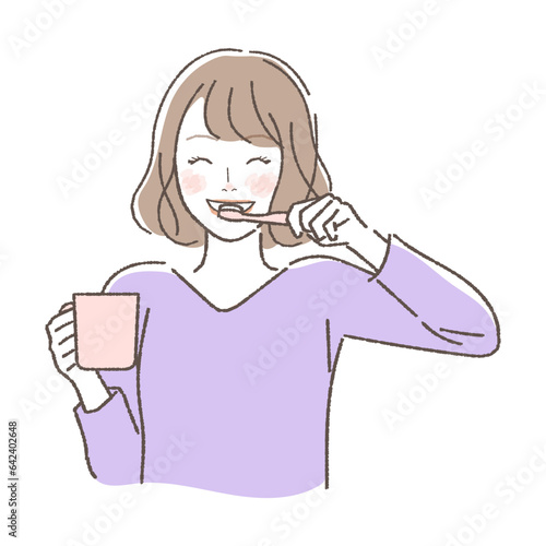 歯を磨く女性のイラスト