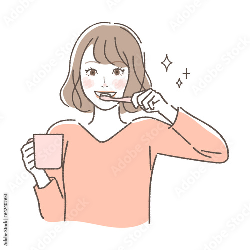 歯を磨く女性のイラスト