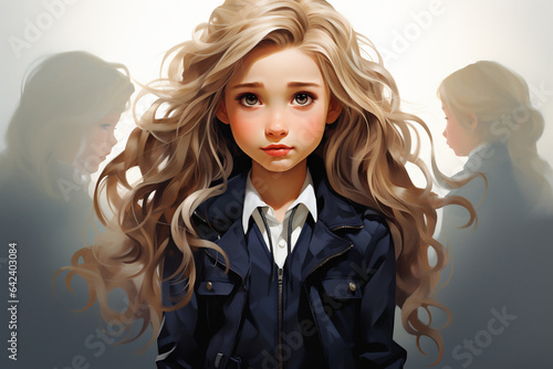 Smiling student girl wearing school backpack. Portrait of primery school young girl with long hair. Closeup face of smiling schoolgirl looking at camera. AI Generative. photo