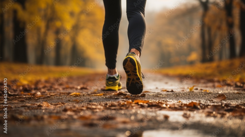 Autumn Jogger Running Through Fallen Leaves Autumn Jogger Running Through Fallen Leaves