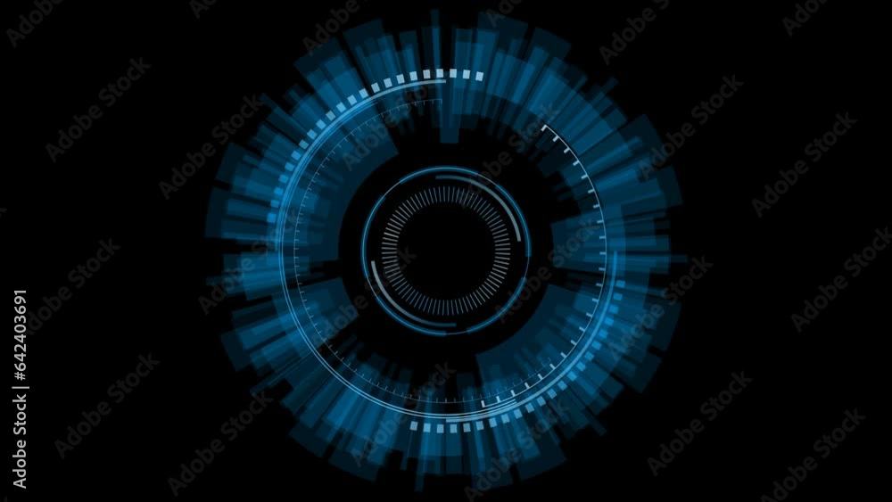 futuristic circle blue spinning around, holographic hud display for technology element with transparent background. Format quick time alpha rgb, video codec animation