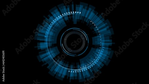 futuristic circle blue spinning around, holographic hud display for technology element with transparent background. Format quick time alpha rgb, video codec animation