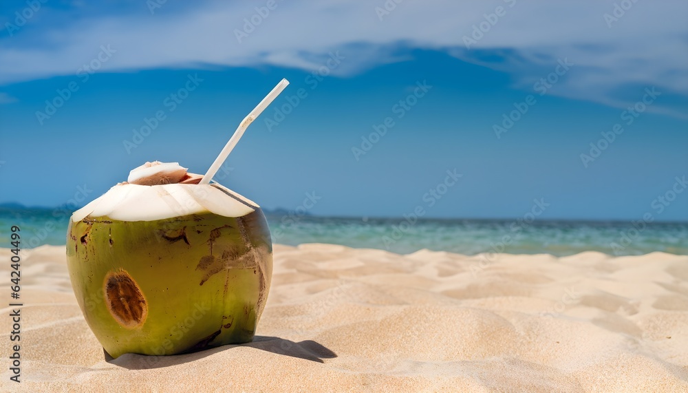 Sipping a Coconut Cocktail on a Sunny Beach Sipping a Coconut Cocktail on a Sunny Beach