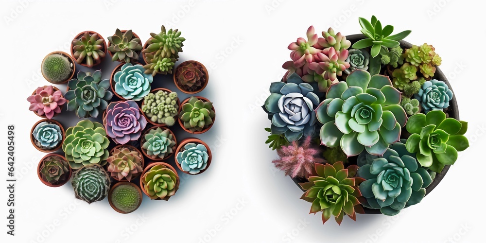 A top view of a succulent garden. Isolated white background. AI Generated. A top view of a succulent garden. Isolated white background. AI Generated.