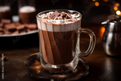 Cafe-Style Refreshment: an Inviting cup of hot chocolate on cozy table.