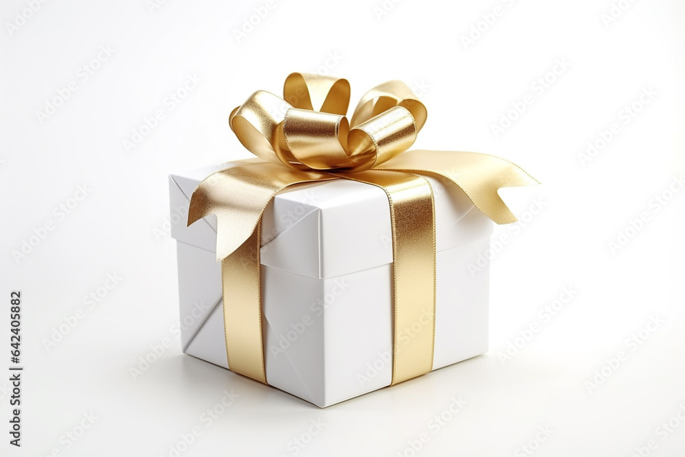Obraz premium New Year's gift decorated with a bow on neutral background