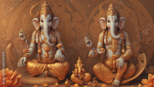 Archituture of lord ganesha vinayaga chathurthi statue golden 3d illustation luxury background generated by AI photo