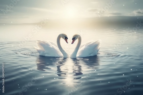 Swans love lake sparkles. Generate Ai