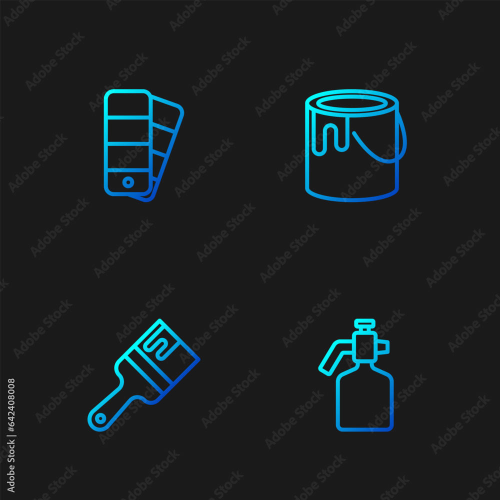 Set line Paint spray gun, brush, Color palette guide and bucket. Gradient color icons. Vector Set line Paint spray gun, brush, Color palette guide and bucket. Gradient color icons. Vector