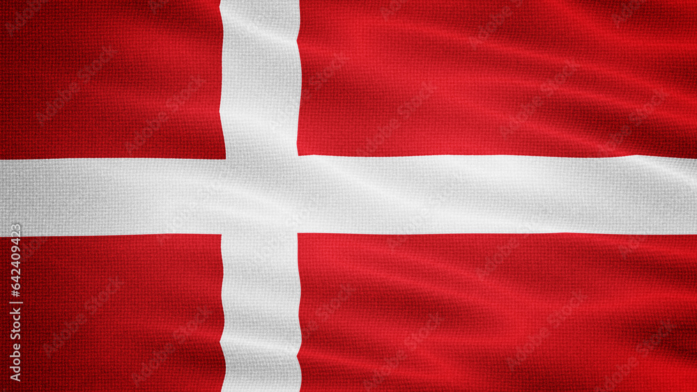 Fototapeta premium Waving Fabric Texture Of Denmark National Flag Graphic Background