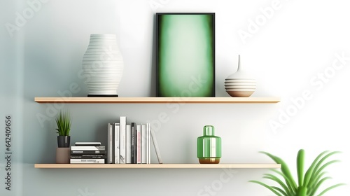 Wallpaper Mural Green virtual background with wooden bookshelf Torontodigital.ca