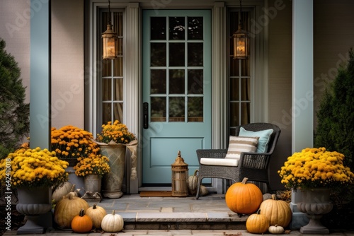 Autumn home decor design halloween style of fall leaves and pumpkins
