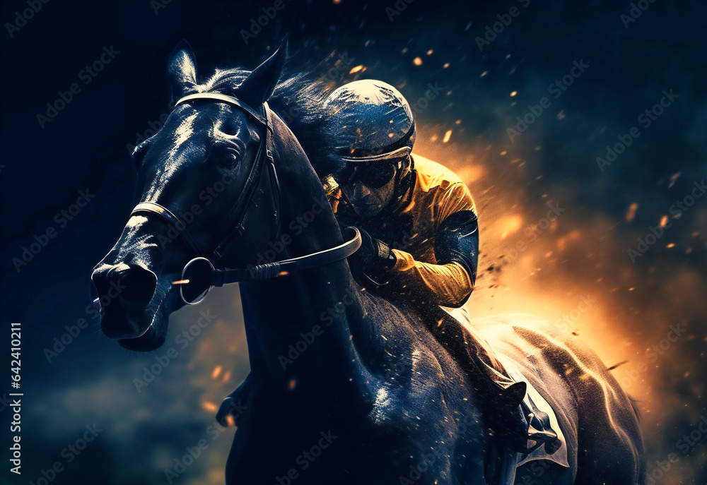 Fototapeta premium Racing Horse with Captivating Light Effects: Dynamic Equine Action