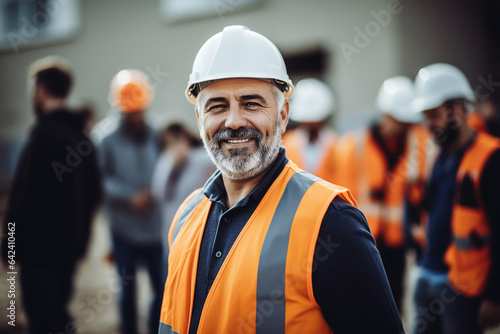 emigrant construction worker in uniform and helmet