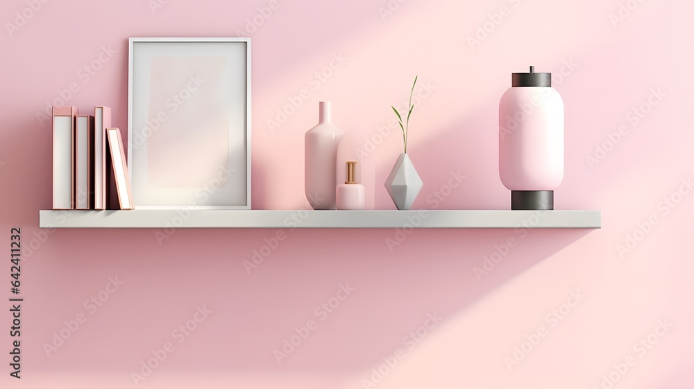 Pink virtual background with wooden bookshelf Pink virtual background with wooden bookshelf