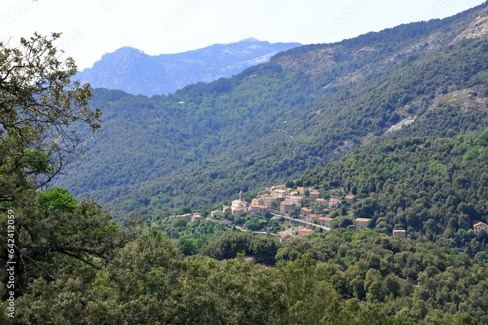 Evisa - small picturesque mountain village between splendid mountains of Corsica island, France