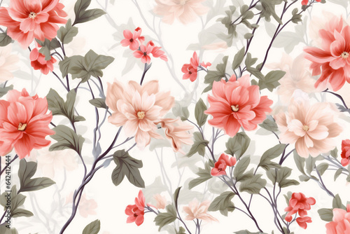 pattern wallpaper drawing spring art summer fabric textile flower leaf. Generative AI.