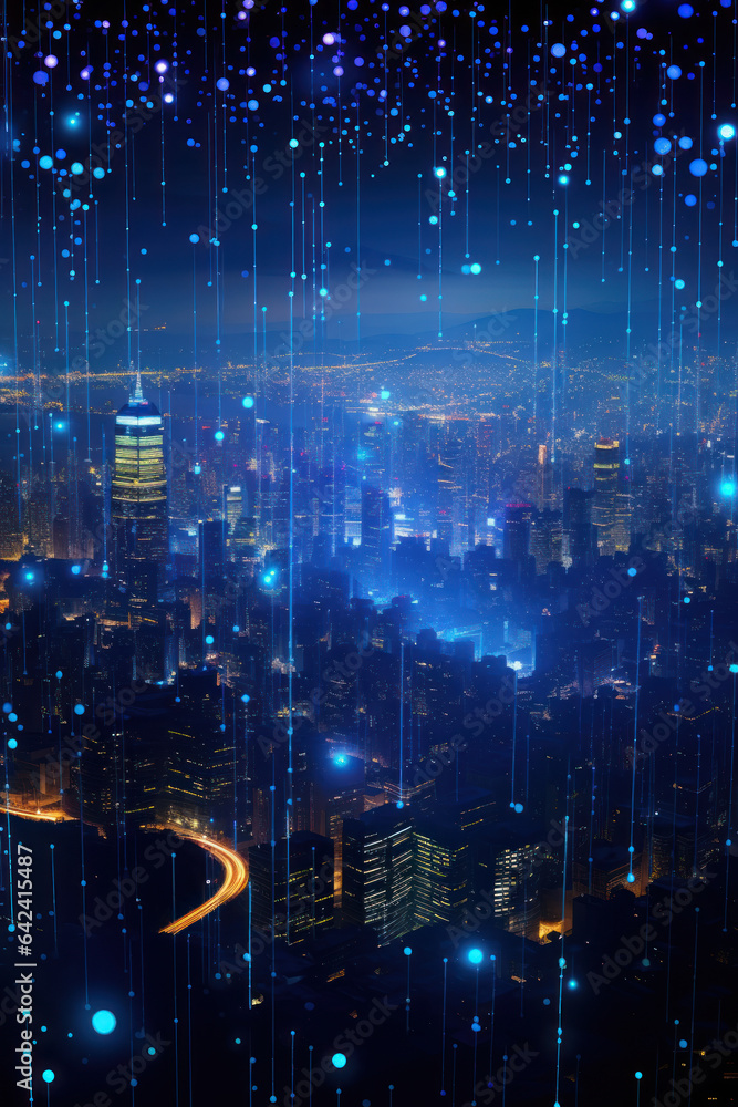 Digital Smart City Pulse: Interconnected Data Points and Aesthetic Wave Design