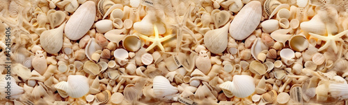 shell nature tropical holiday summer sea ocean sand beach banner. Generative AI.
