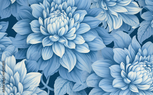 leaf illustration vintage design blue garden seamless floral flower background pattern. Generative AI.