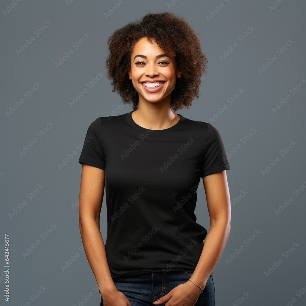 plain black tshirt worn by female model for mock up plain black tshirt worn by female model for mock up