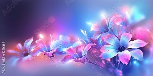 Beautiful abstract neon light misty morning photo floral design background. beautiful Generative AI AIG32