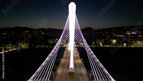 Drone approaching the luminous bridge
