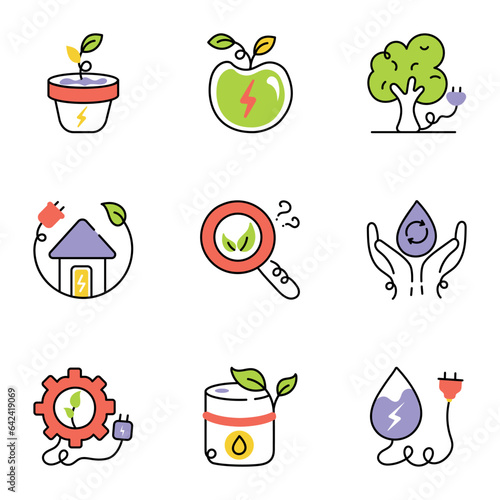 Collection of Renewable Energy Hand Drawn Icons 

