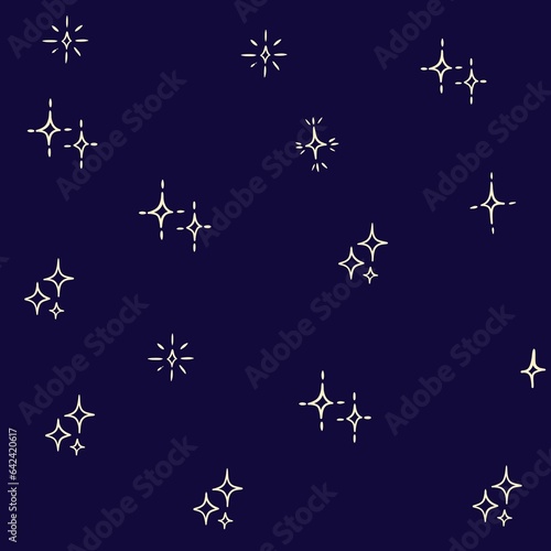 Hand drawn pattern with yellow star constellation on dark purple night sky background. Astronomy astrology magic magical mystic design, witch witchcraft mystery lunar celestial print, simple