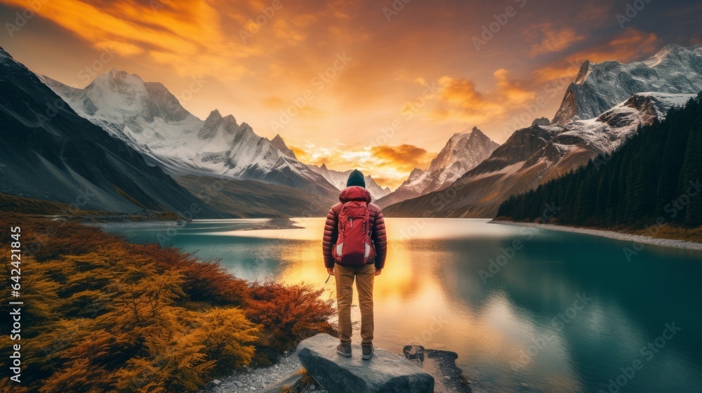 traveler, the person in the mountains, watching mountains, backside view, landscape 