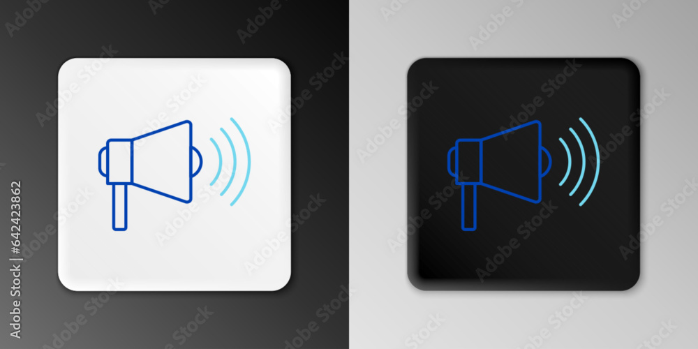 Line Megaphone icon isolated on grey background. Loud speach alert concept. Bullhorn for Mouthpiece scream promotion. Colorful outline concept. Vector Line Megaphone icon isolated on grey background. Loud speach alert concept. Bullhorn for Mouthpiece scream promotion. Colorful outline concept. Vector