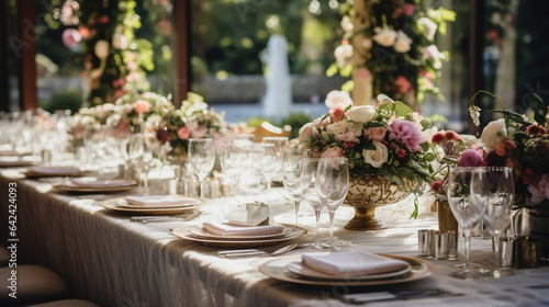 Dekorator weselny i florysta - inspiracja nakrycia stołu na wesele, ślub. Bukiety kwiatów i zastawa stołowa - sztućce i porcelana