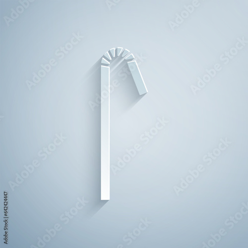 Paper cut Drinking plastic straw icon isolated on grey background. Paper art style. Vector Illustration