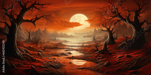 the halloween moon is shown in the background