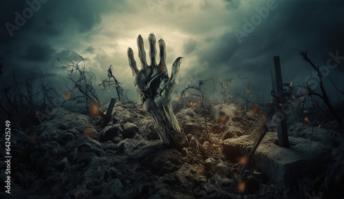 background zombie hand in the graveyard in the style of