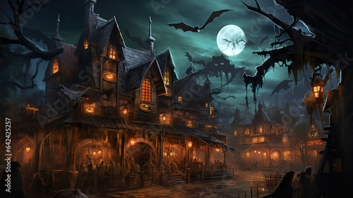 background a halloween castle which is inhabited