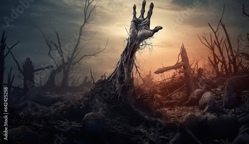 background zombie hand in the graveyard in the style of
