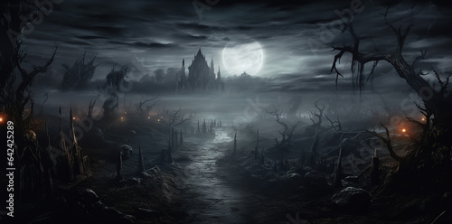 background scary halloween dark night with full moon photo