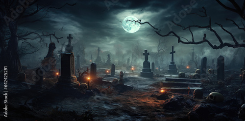 background a halloween graveyard with an enormous full
