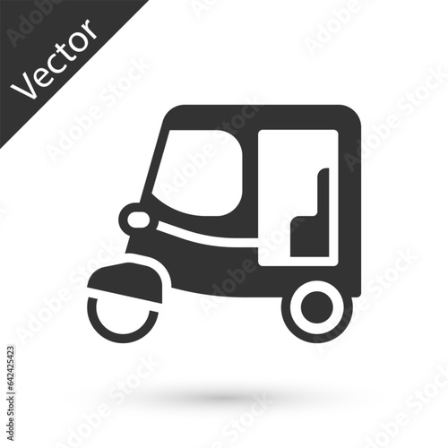 Grey Taxi tuk tuk icon isolated on white background. Indian auto rickshaw concept. Delhi auto. Vector