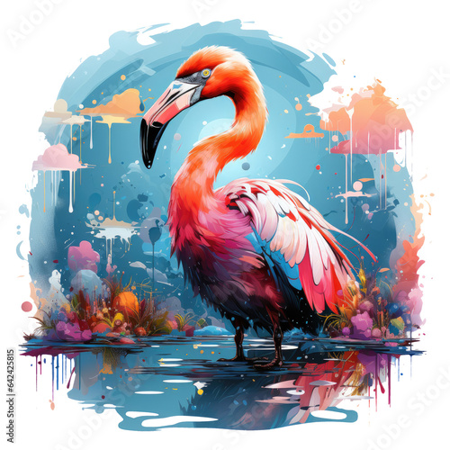 A mesmerizing flamingo t-shirt design that delves into the concept of illusion, Generative Ai © creativeproartist