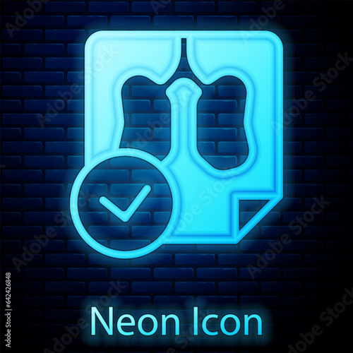 Glowing neon Lungs x-ray diagnostics icon isolated on brick wall background. Snapshot of the lungs. Vector