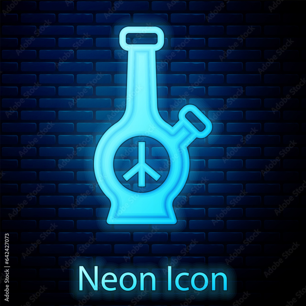 Glowing neon Glass bong for smoking marijuana or cannabis icon isolated on brick wall background. Vector Glowing neon Glass bong for smoking marijuana or cannabis icon isolated on brick wall background. Vector