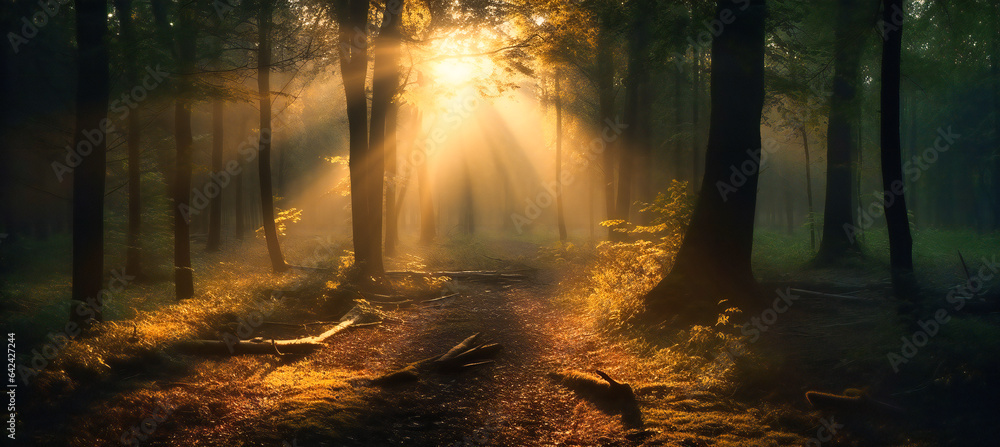 Sunbeam Shining Through Forest: Enchanted Woodland