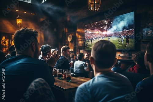 Fußballfans beim Public Viewing in Kneipe während internationaler Meisterschaft, Fussball