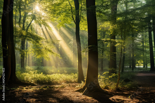 Luminous Forest: Sun Rays Piercing Through Canopy © John Boss