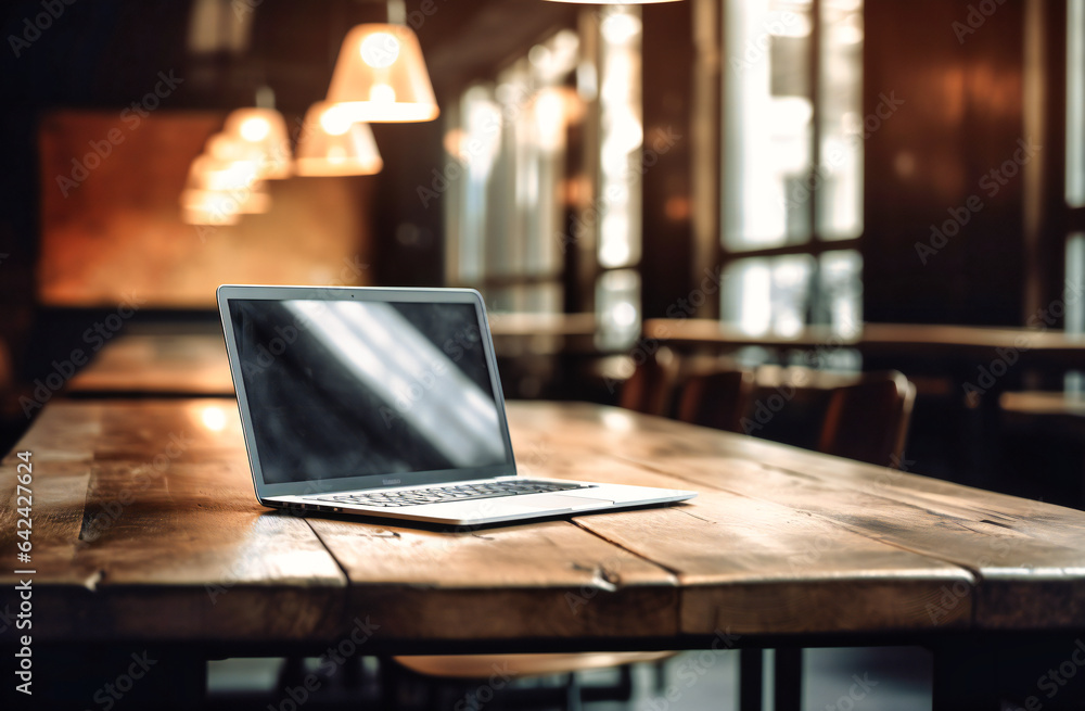 Laptop on Wooden Table with Empty Picture Screen: Creative Workspace Laptop on Wooden Table with Empty Picture Screen: Creative Workspace