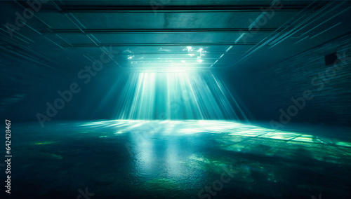 Underwater with Light Stream on Water Background: Aquatic Beauty