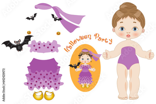 Small paper doll for play or collection with clothing suitable for the Halloween party photo